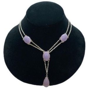 Vintage Avon Lavender Purple Pear Shape Oval Stone Silver Drop Pendant Necklace